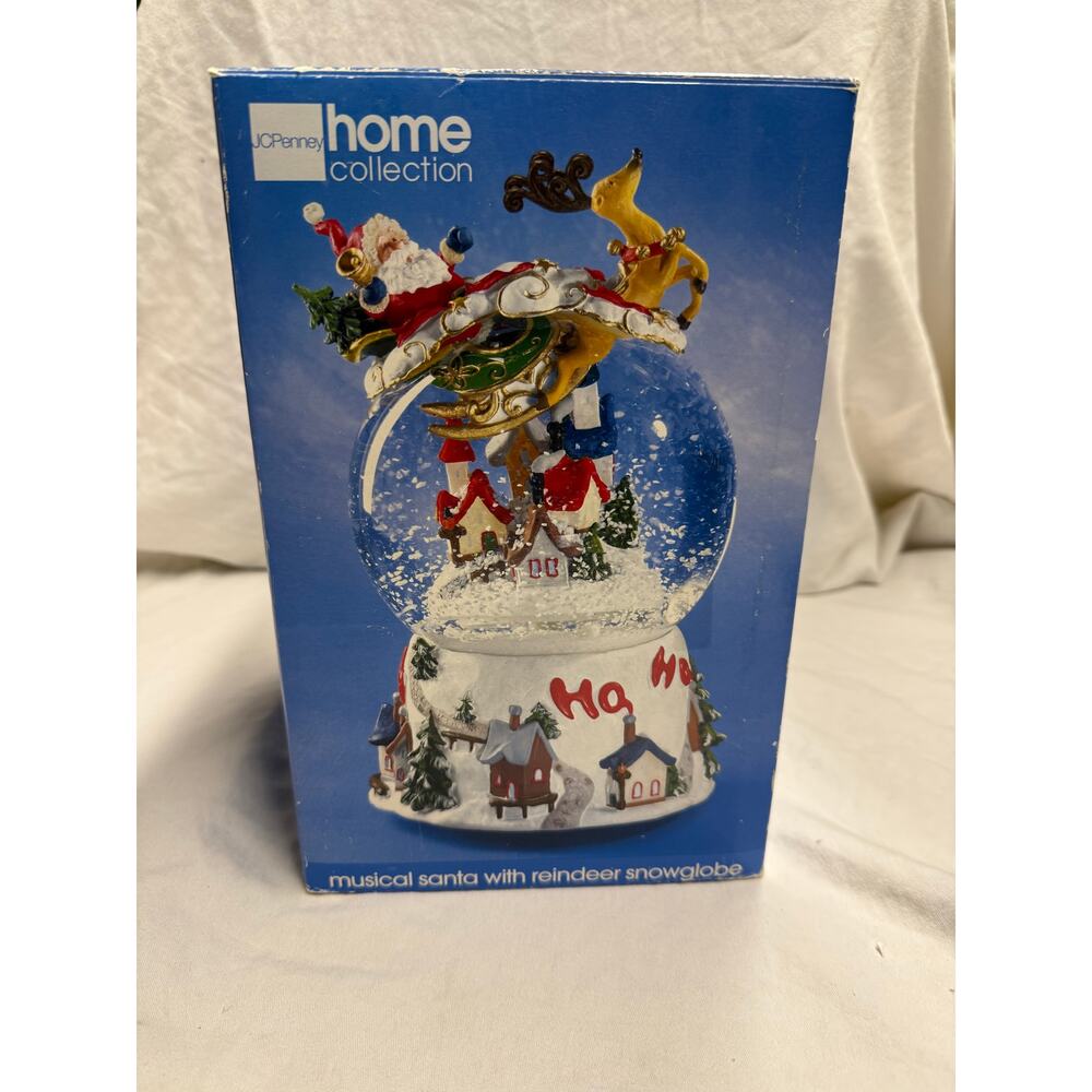 Jc penny home collection Musical Santa Claus And Reindeer  Snow Globe